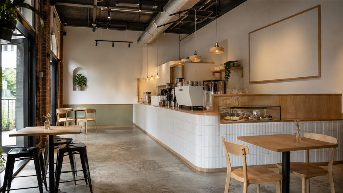 Café and bakery servery fit-out with pendant lighting
