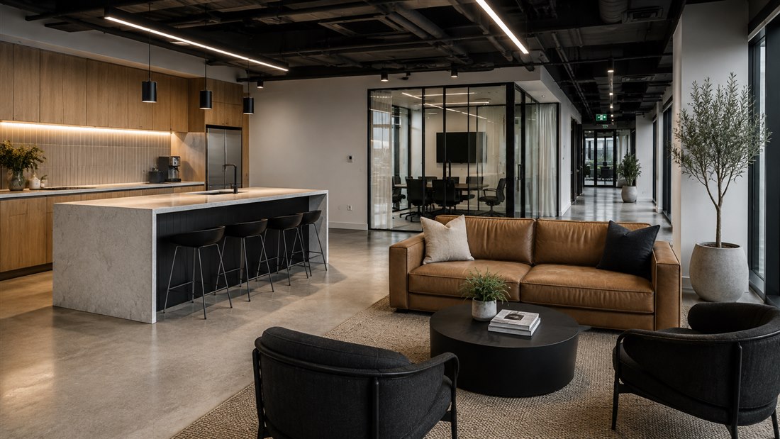 Office breakout lounge and kitchen fit-out with meeting room