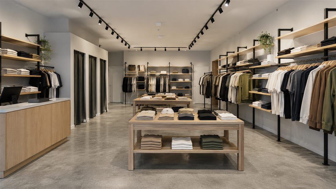 Retail showroom fit-out with shelving and display tables